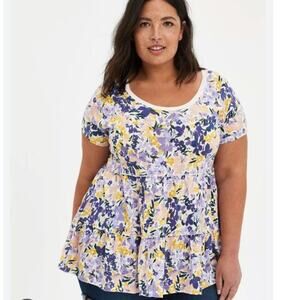 Torrid 5 Women 5x Floral Slub Cotton Blend Tiered Babydoll Top